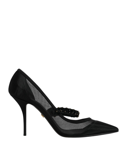 Escarpins Mary Jane en maille noire à talons en cristal Dolce &amp; Gabbana