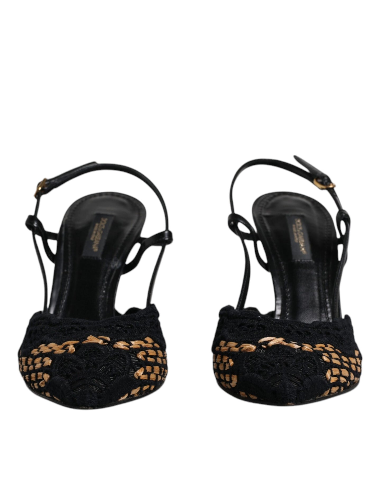 Dolce & Gabbana Black Brown Lace High Heels Slingback Shoes by Dolce & Gabbana