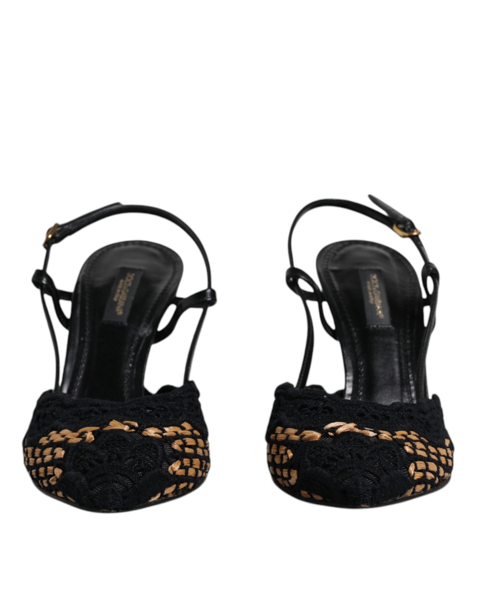 Dolce & Gabbana Black Brown Lace High Heels Slingback Shoes by Dolce & Gabbana