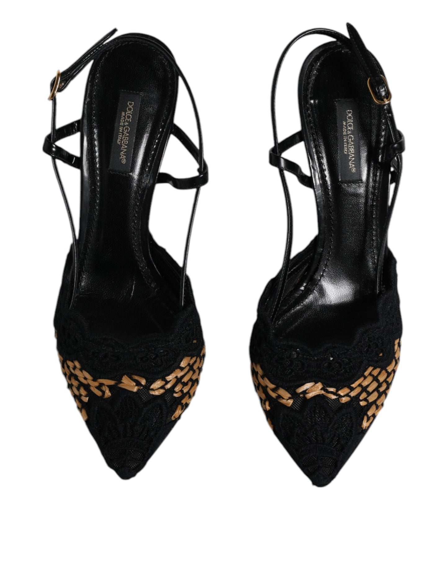 Dolce & Gabbana Black Brown Lace High Heels Slingback Shoes by Dolce & Gabbana