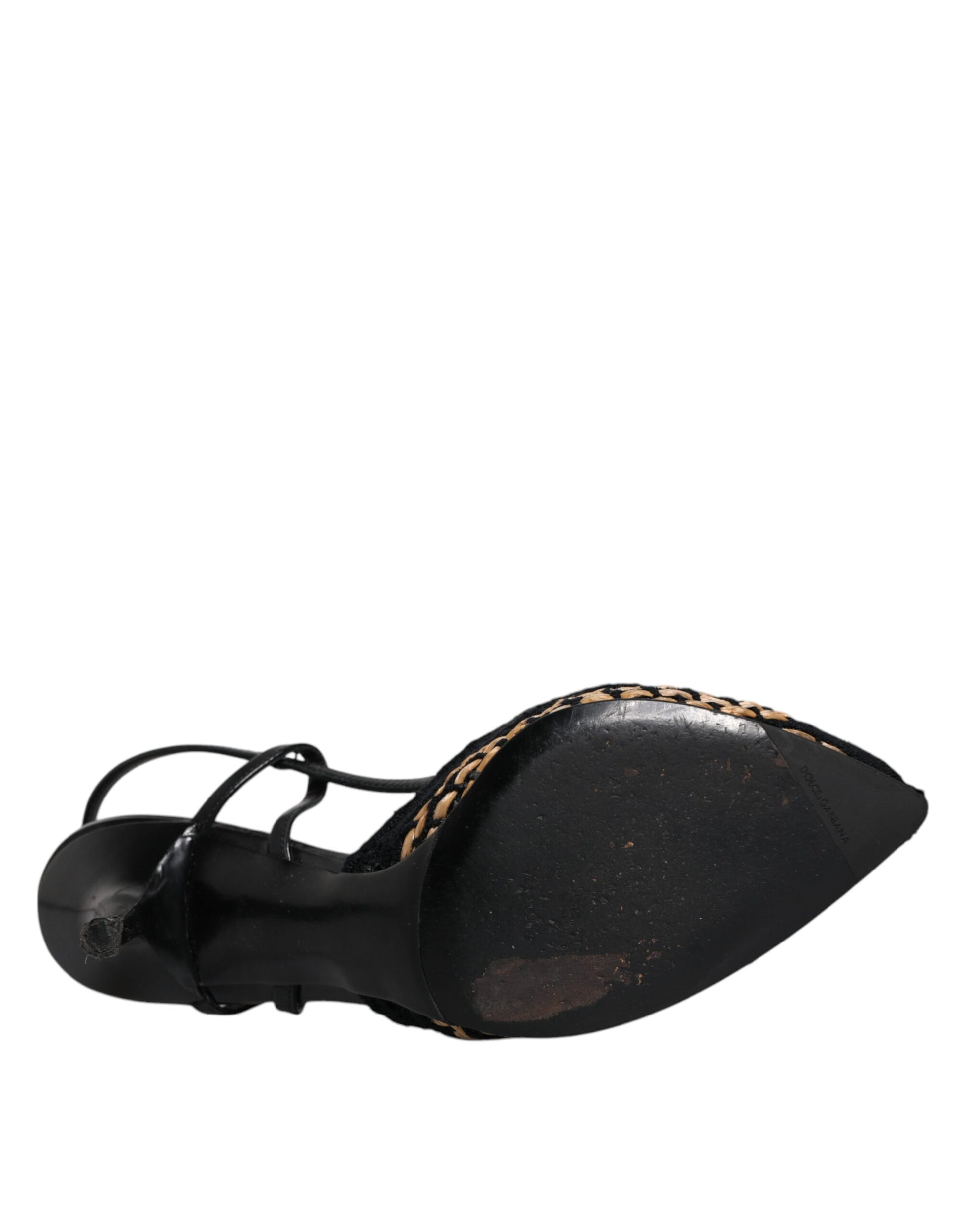 Dolce & Gabbana Black Brown Lace High Heels Slingback Shoes by Dolce & Gabbana