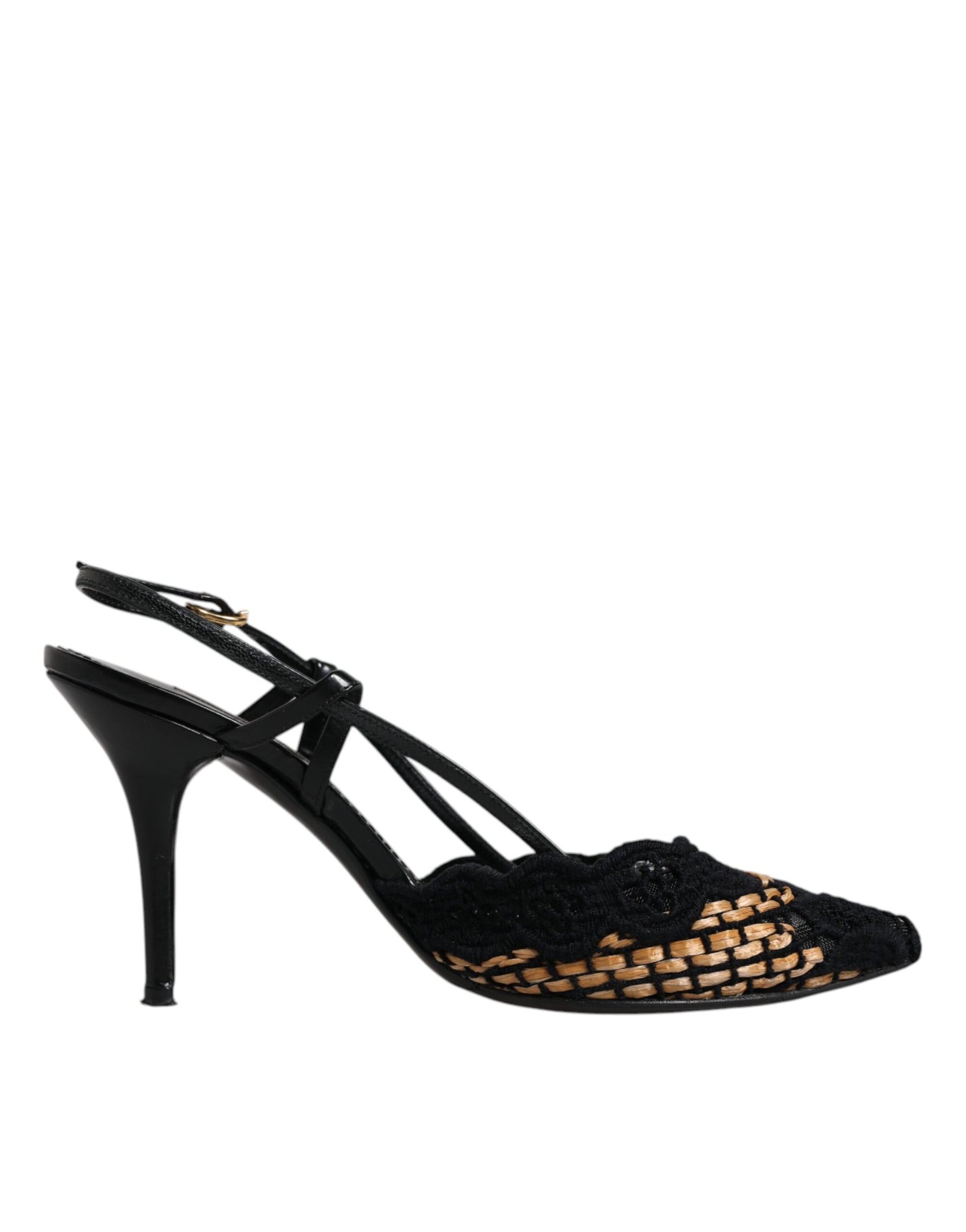 Dolce & Gabbana Black Brown Lace High Heels Slingback Shoes by Dolce & Gabbana