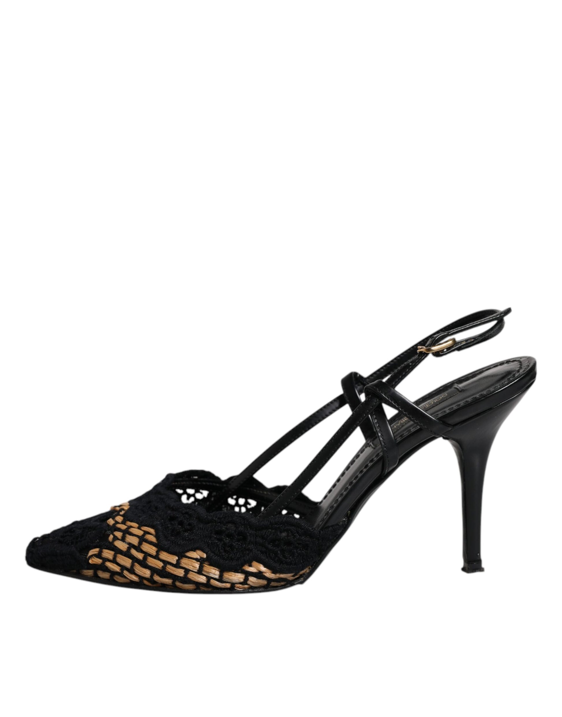 Dolce & Gabbana Black Brown Lace High Heels Slingback Shoes by Dolce & Gabbana