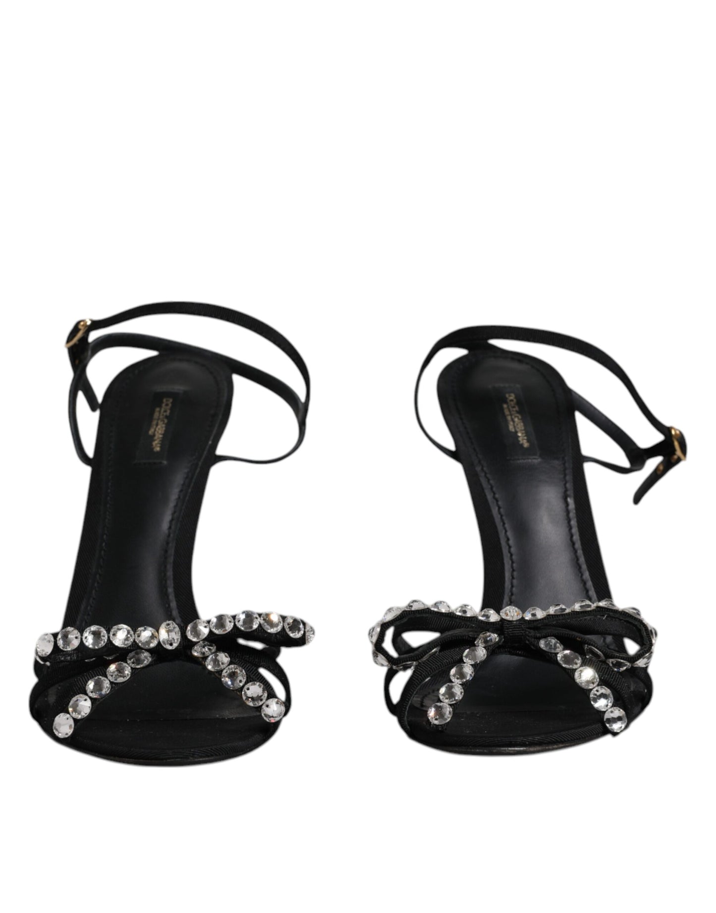Dolce & Gabbana Black Leather Crystal Heels Sandals Shoes by Dolce & Gabbana