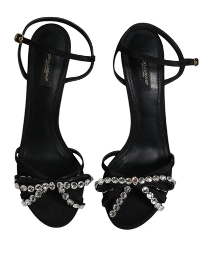 Dolce & Gabbana Black Leather Crystal Heels Sandals Shoes by Dolce & Gabbana