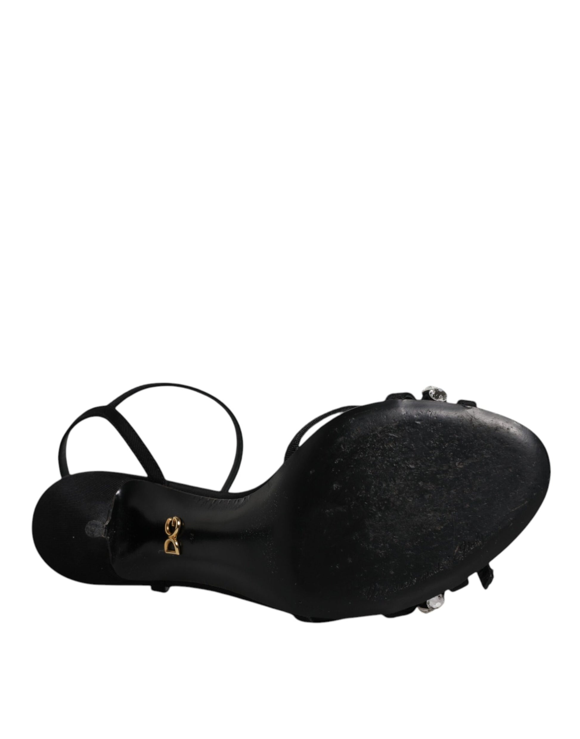 Dolce & Gabbana Black Leather Crystal Heels Sandals Shoes by Dolce & Gabbana
