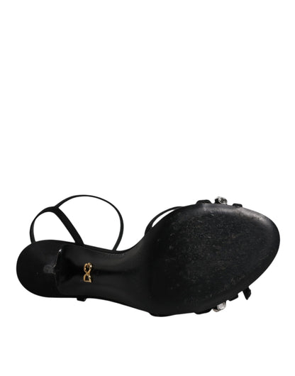 Dolce & Gabbana Black Leather Crystal Heels Sandals Shoes by Dolce & Gabbana