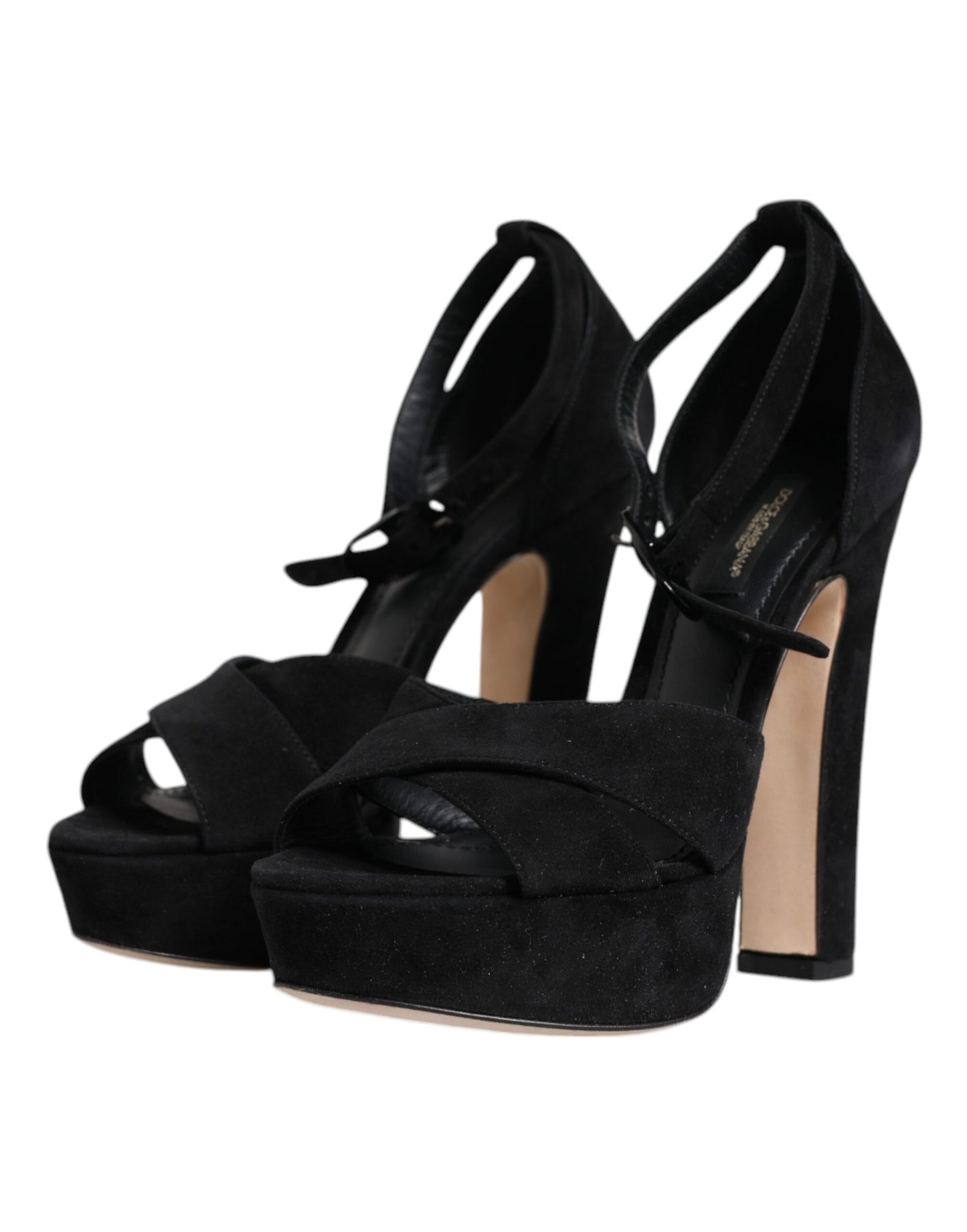 Dolce & Gabbana Black Leather Platform Heels Sandals Shoes by Dolce & Gabbana