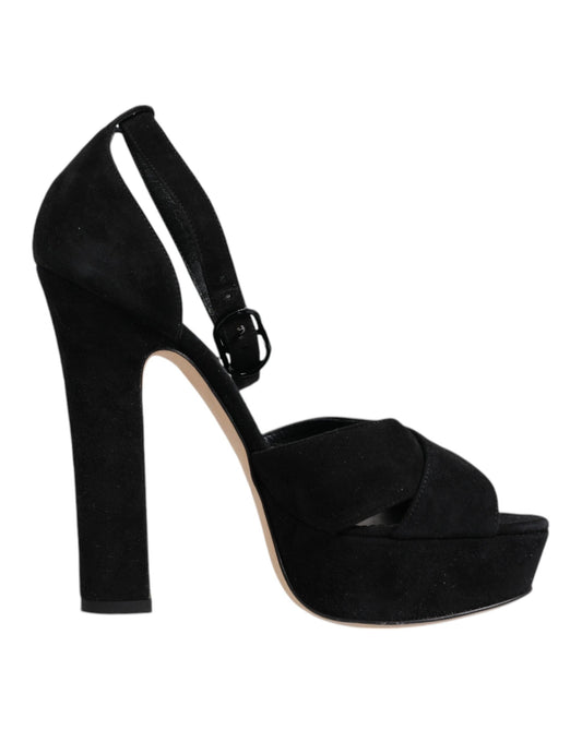 Dolce & Gabbana Black Leather Platform Heels Sandals Shoes by Dolce & Gabbana