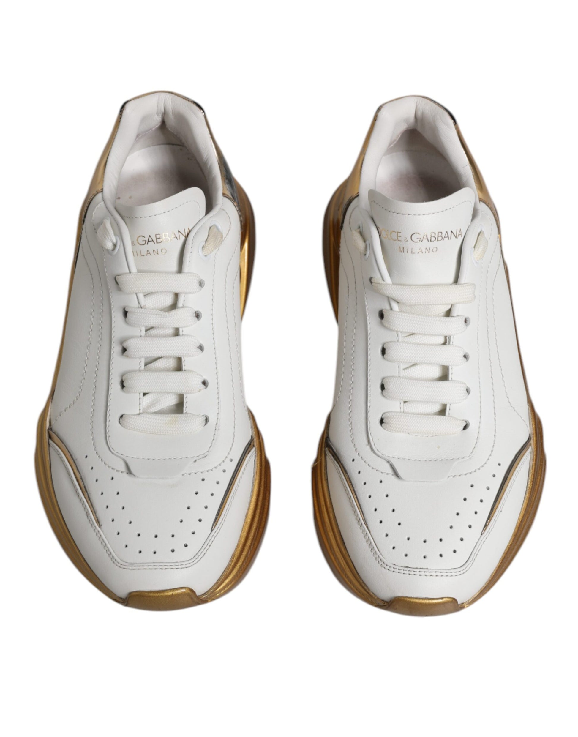 Dolce & Gabbana White Gold Daymaster Low Top Sneakers Shoes by Dolce & Gabbana