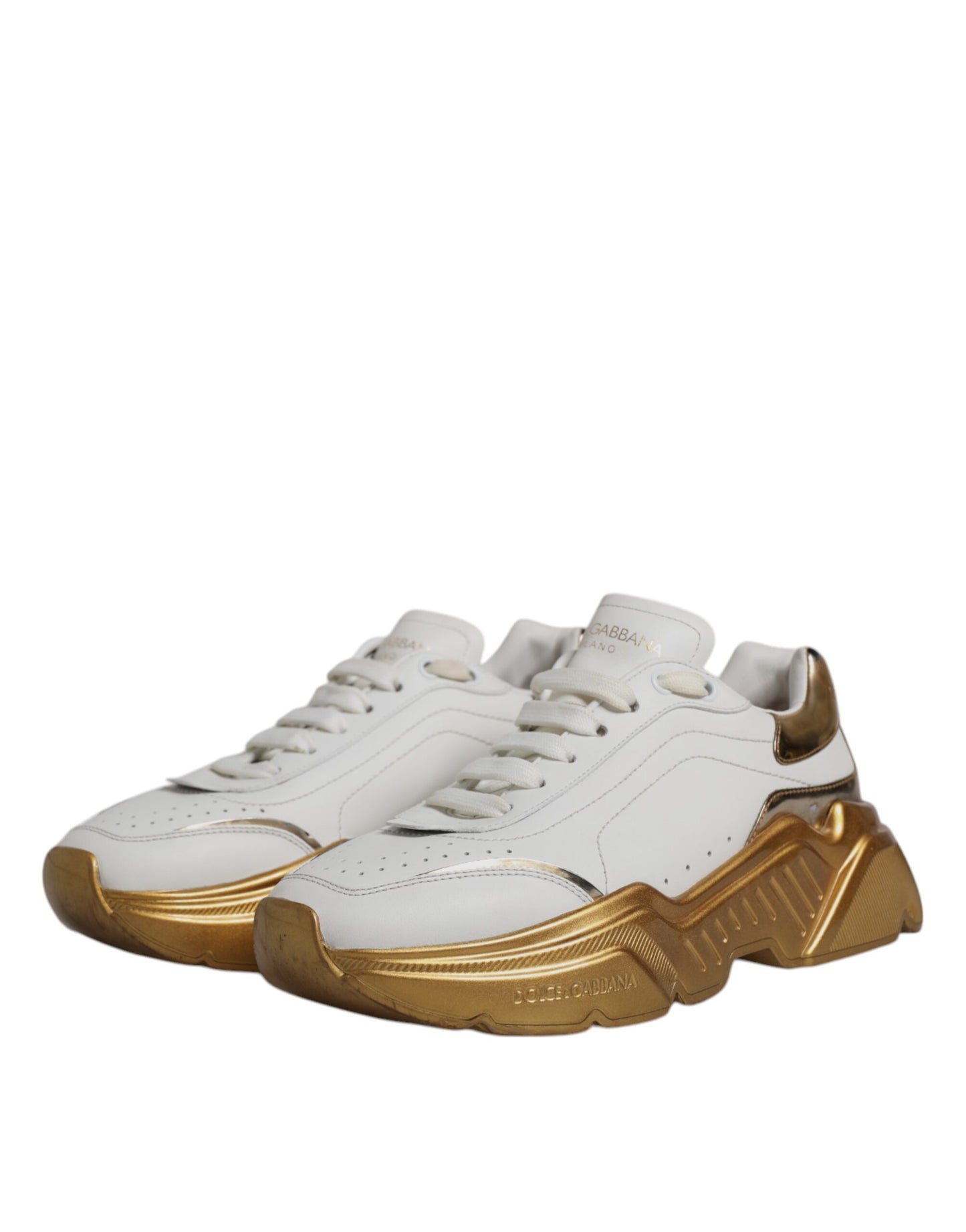 Dolce & Gabbana White Gold Daymaster Low Top Sneakers Shoes by Dolce & Gabbana