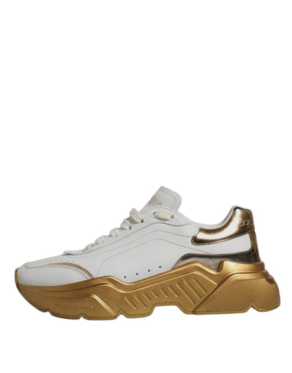 Dolce & Gabbana White Gold Daymaster Low Top Sneakers Shoes by Dolce & Gabbana