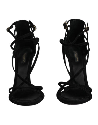 Dolce & Gabbana Black Suede Ankle Strap Heels Sandals Shoes by Dolce & Gabbana