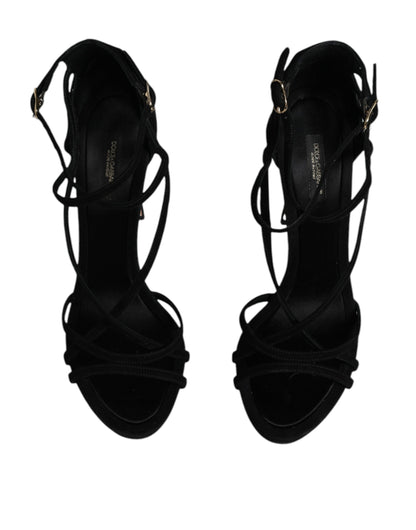 Dolce & Gabbana Black Suede Ankle Strap Heels Sandals Shoes by Dolce & Gabbana