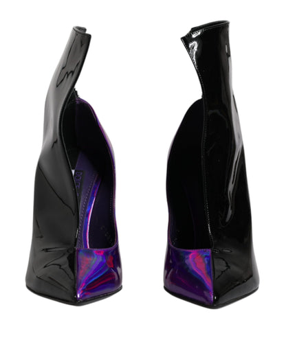 Dolce & Gabbana Purple Black Pointed Ankle Boots Shoes by Dolce & Gabbana