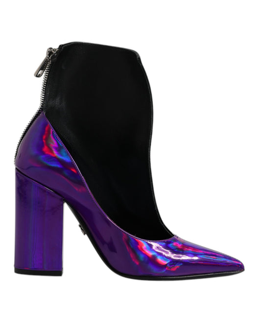 Dolce & Gabbana Purple Black Pointed Ankle Boots Shoes by Dolce & Gabbana