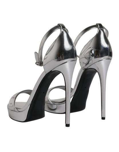 Dolce & Gabbana Silver KEIRA Heels Ankle Strap Sandals Shoes by Dolce & Gabbana