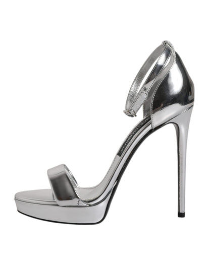 Dolce & Gabbana Silver KEIRA Heels Ankle Strap Sandals Shoes by Dolce & Gabbana
