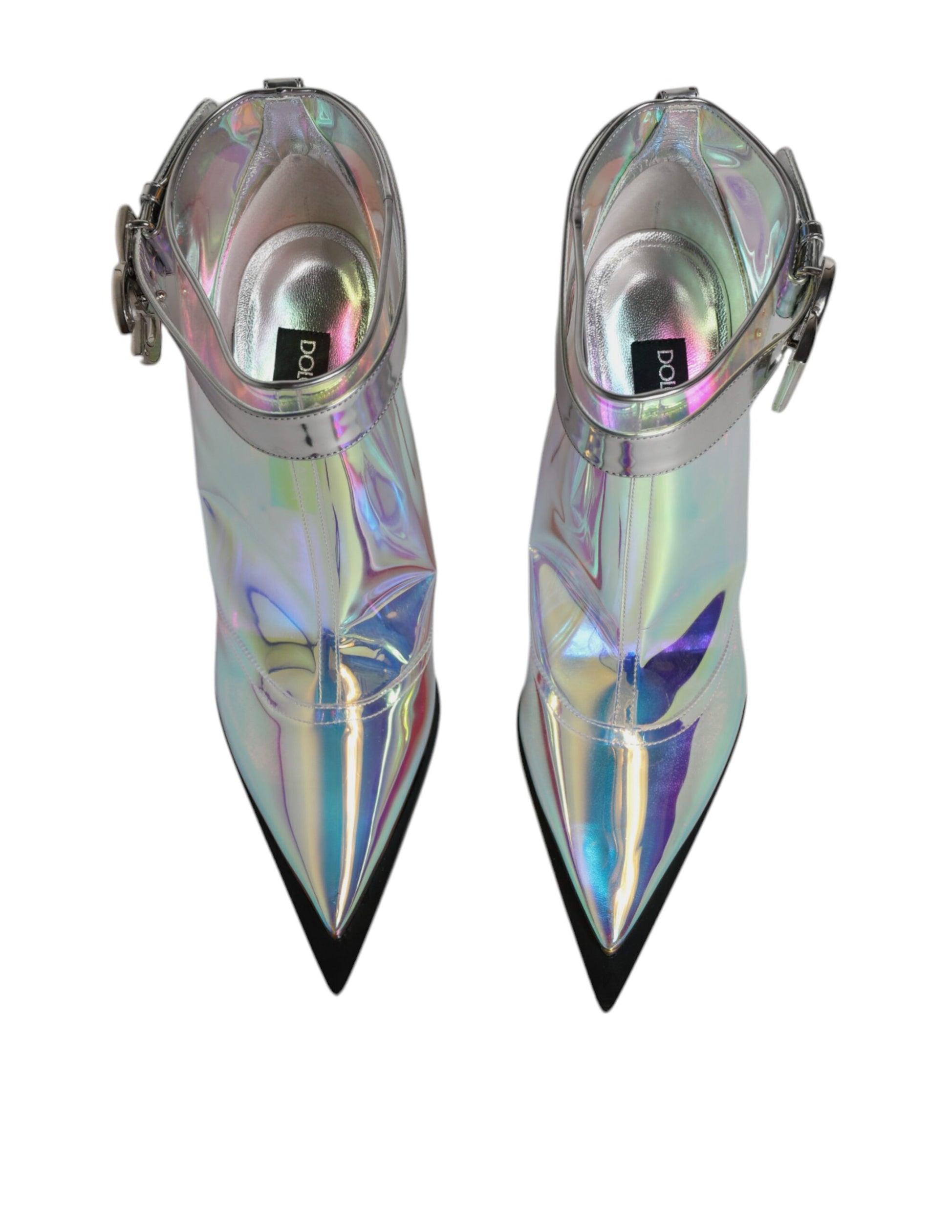 Dolce & Gabbana Shoes Silver Iridescent Pointed Short Boots by Dolce & Gabbana