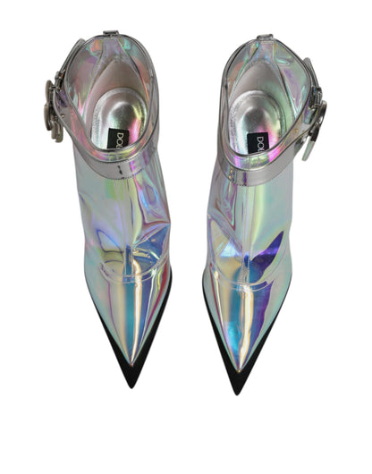 Dolce & Gabbana Shoes Silver Iridescent Pointed Short Boots by Dolce & Gabbana