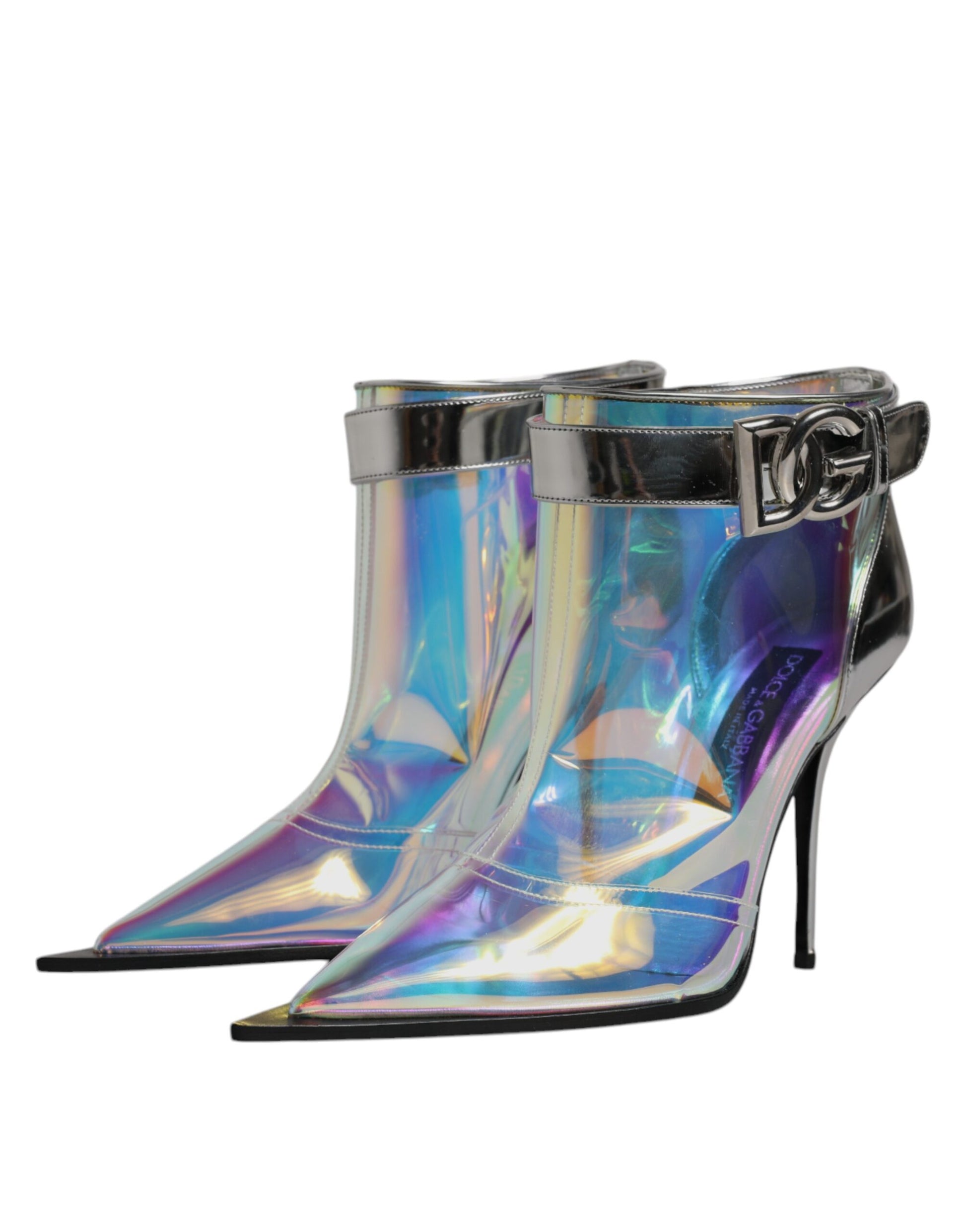 Dolce & Gabbana Shoes Silver Iridescent Pointed Short Boots by Dolce & Gabbana