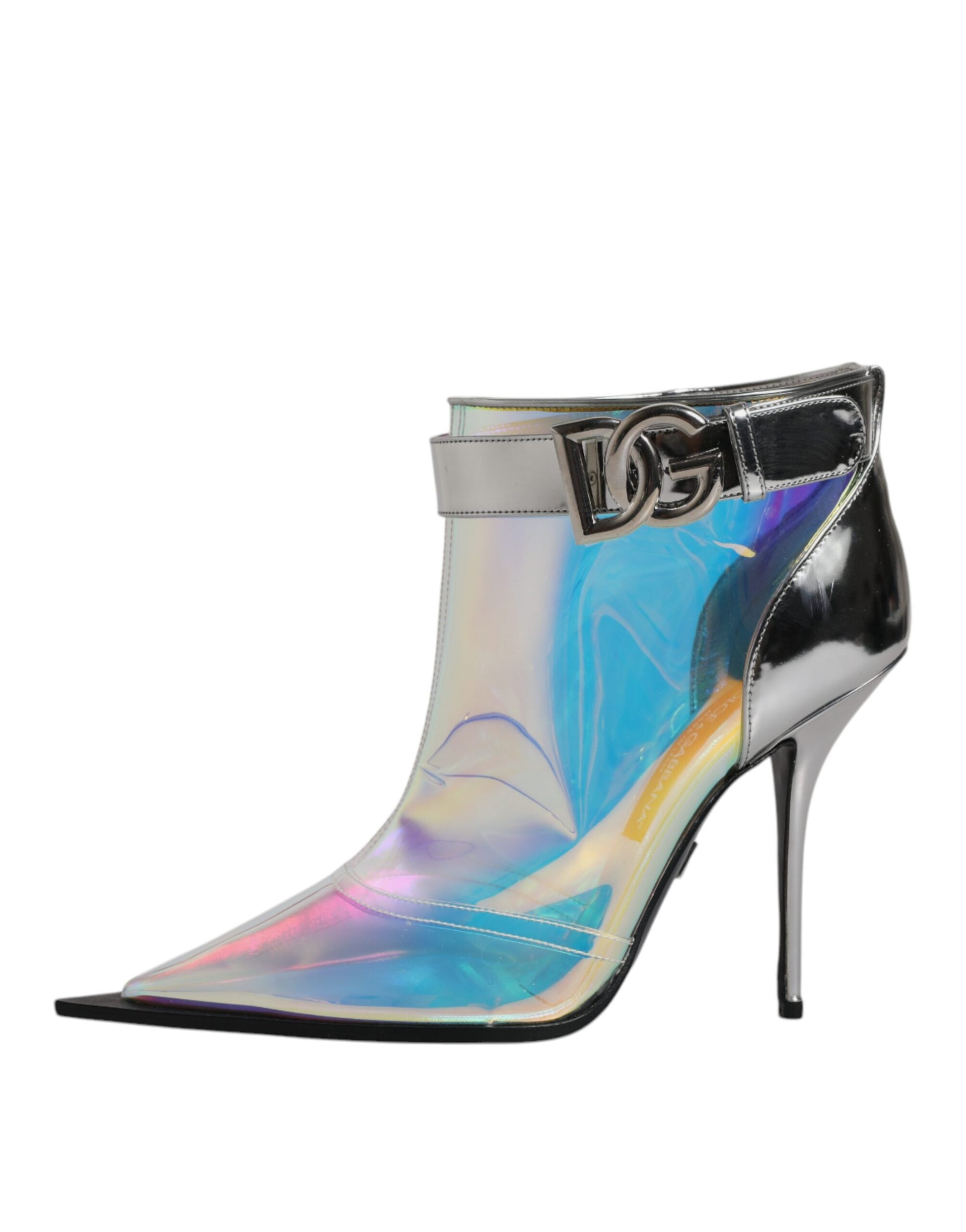 Dolce & Gabbana Shoes Silver Iridescent Pointed Short Boots by Dolce & Gabbana
