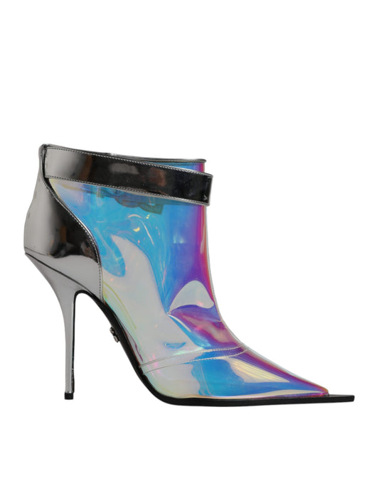 Dolce & Gabbana Shoes Silver Iridescent Pointed Short Boots by Dolce & Gabbana