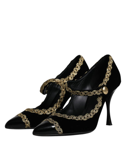 Escarpins Mary Janes Dolce &amp; Gabbana en velours noir et doré