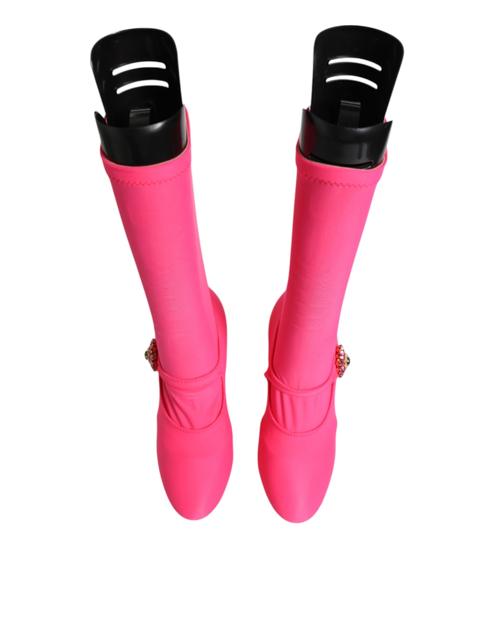 Dolce & Gabbana Pink Nylon Crystal Vally High Boots Shoes by Dolce & Gabbana