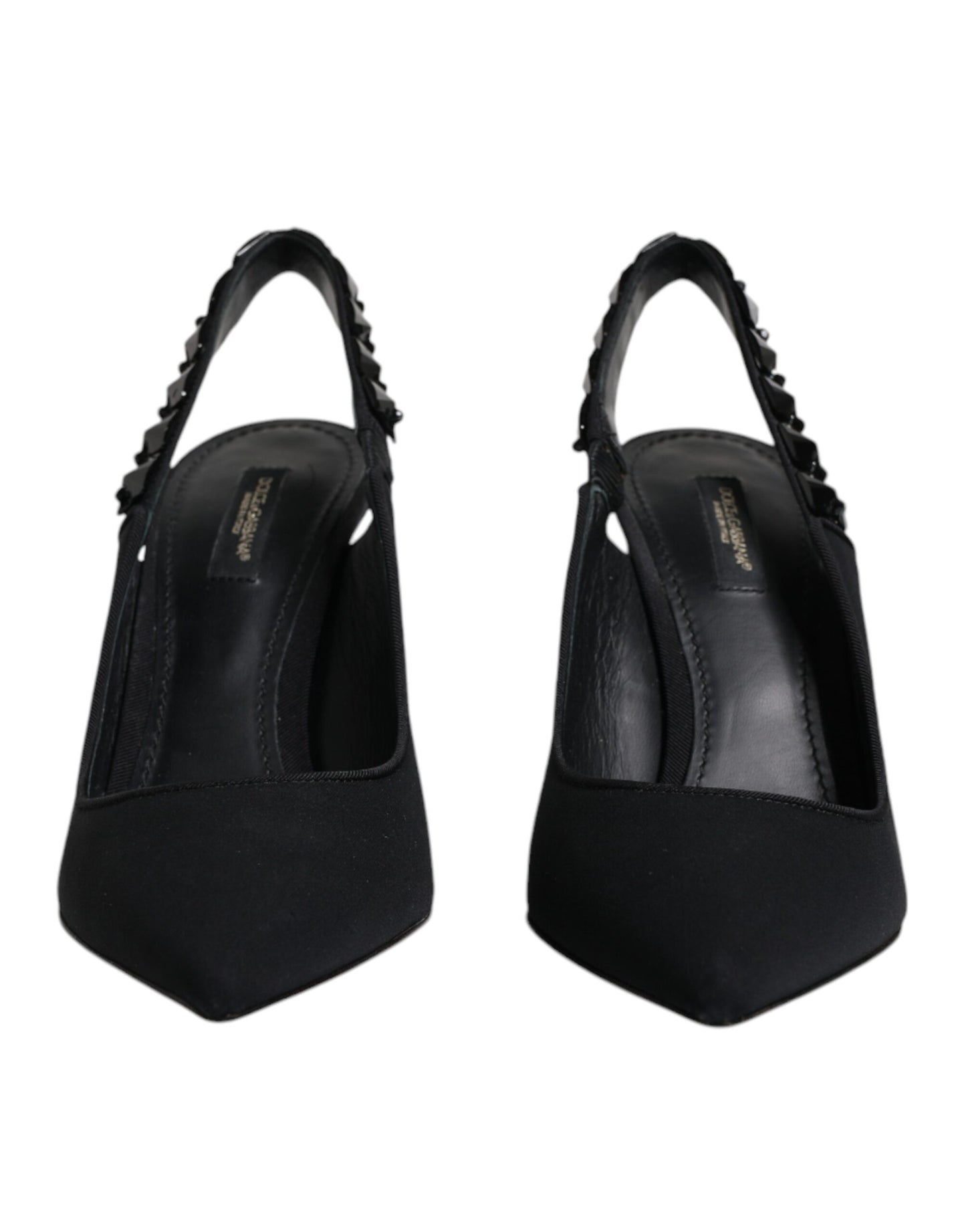 Dolce & Gabbana Black Embellished Charmeuse Slingback Shoes by Dolce & Gabbana