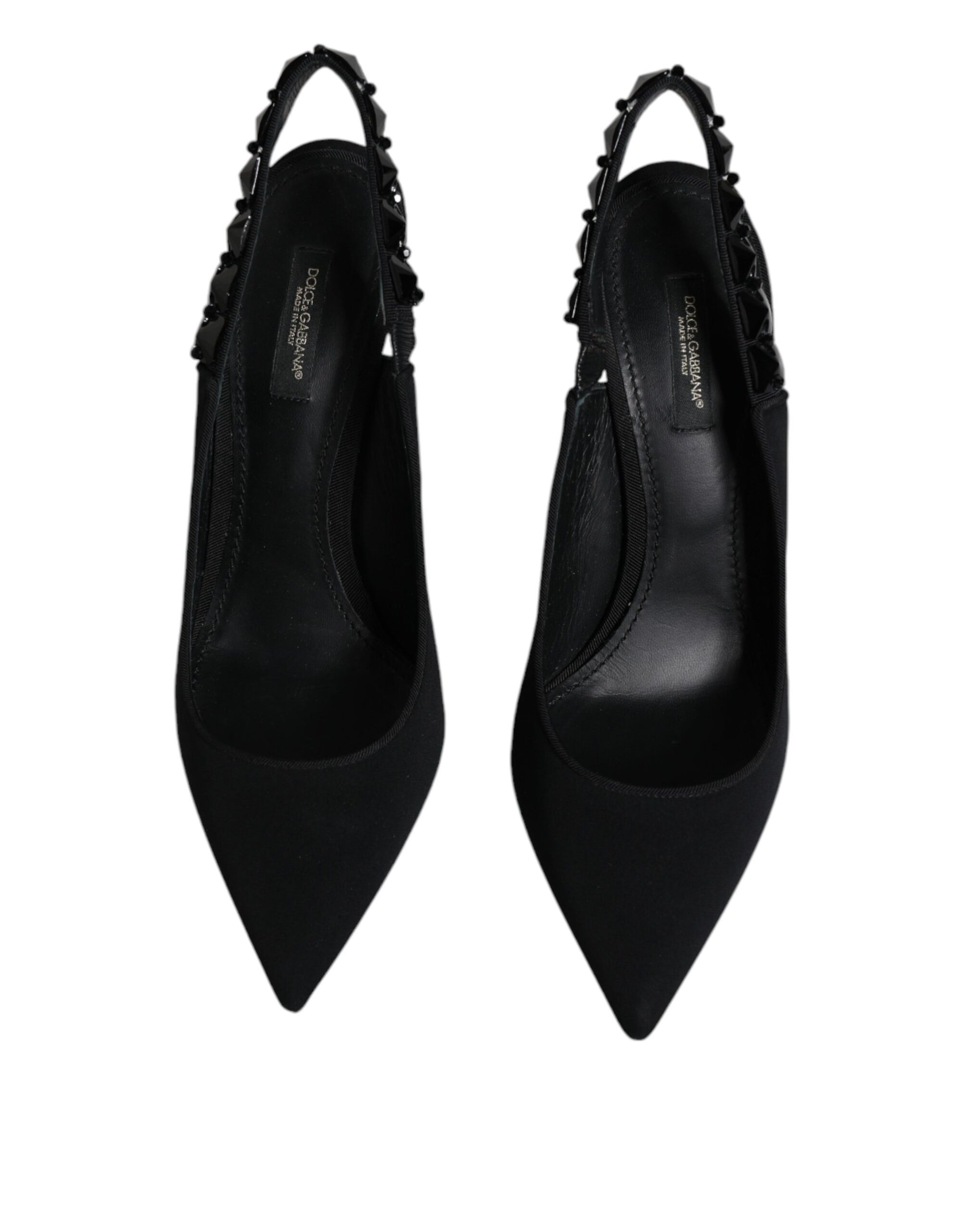 Dolce & Gabbana Black Embellished Charmeuse Slingback Shoes by Dolce & Gabbana