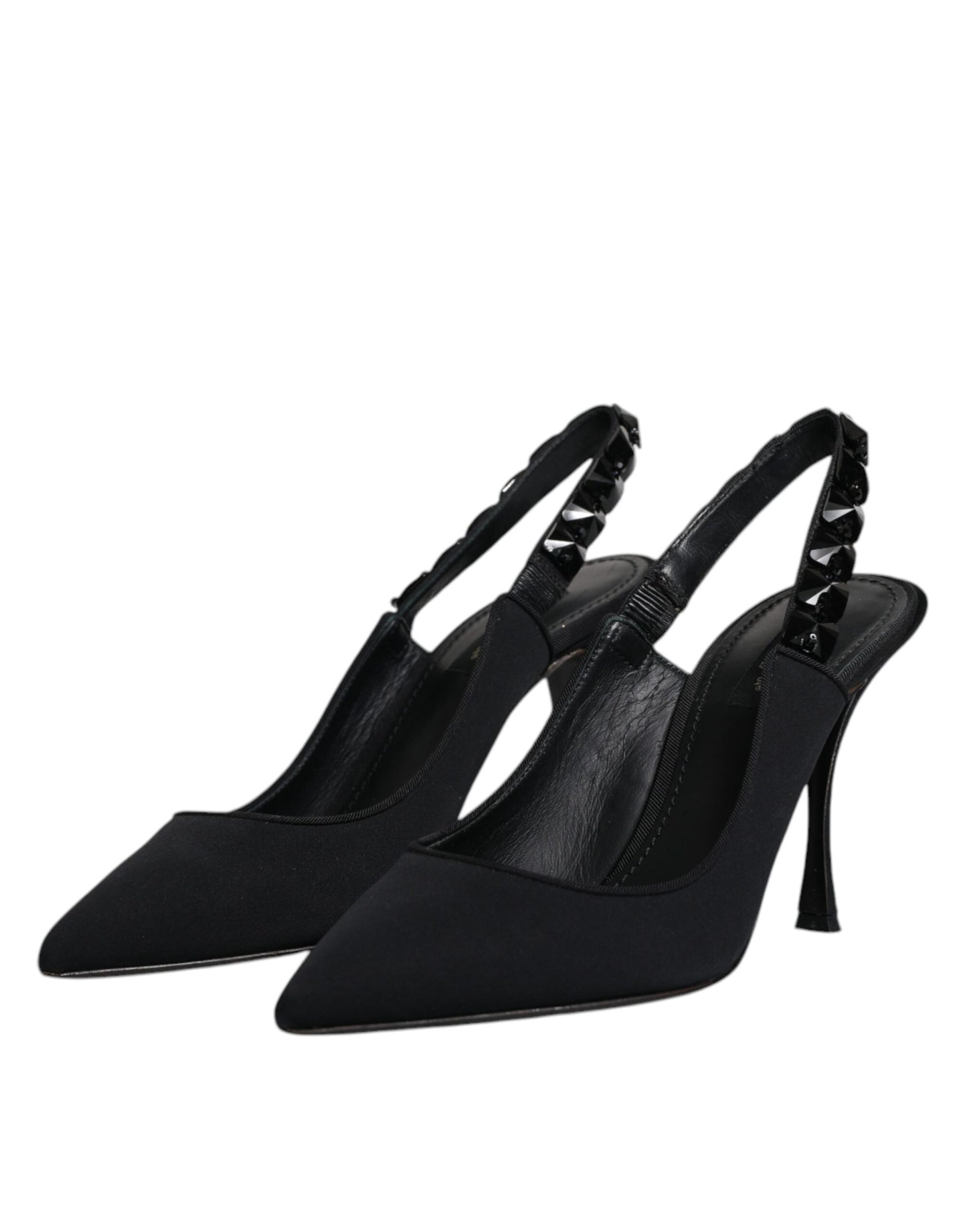 Dolce & Gabbana Black Embellished Charmeuse Slingback Shoes by Dolce & Gabbana