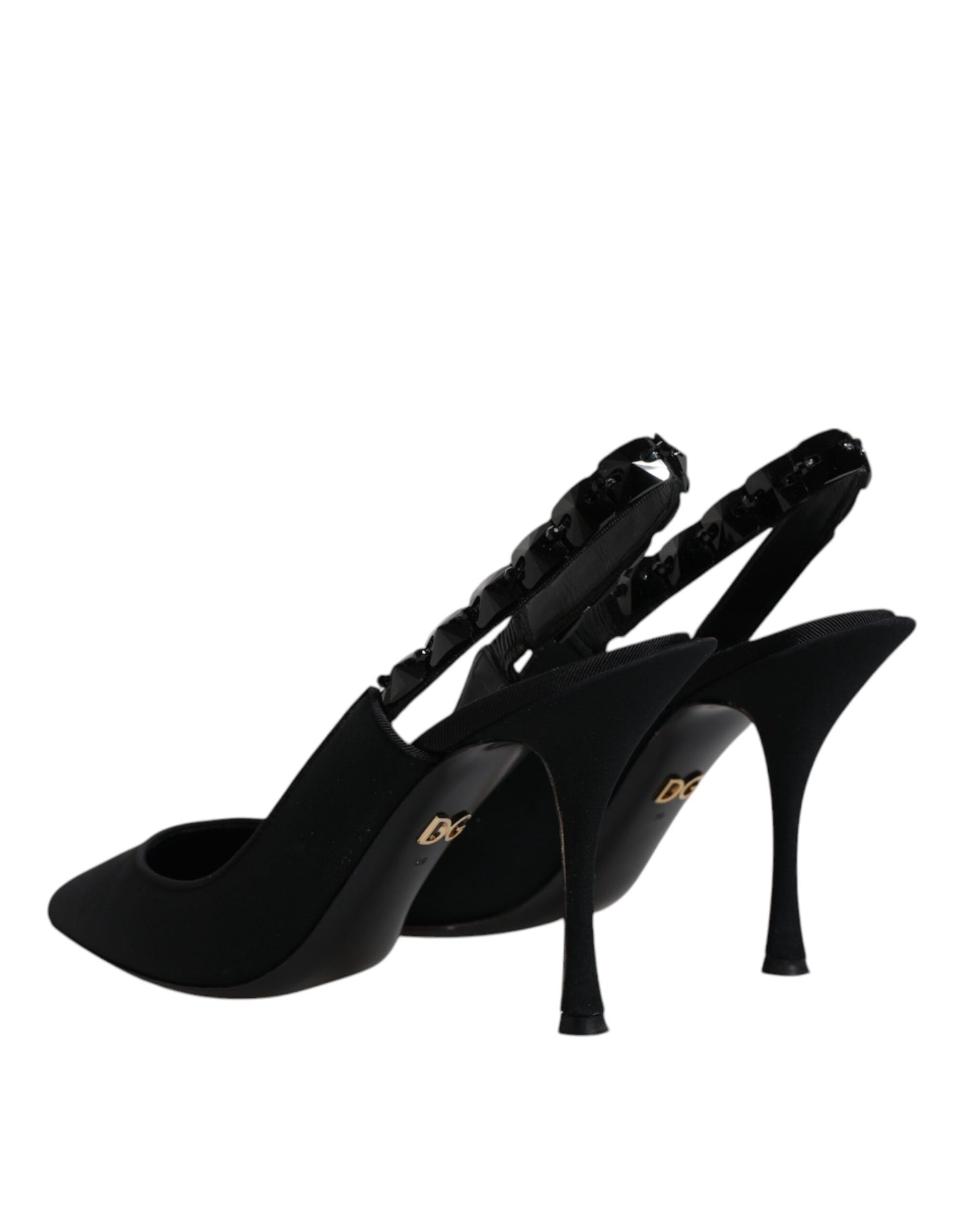 Dolce & Gabbana Black Embellished Charmeuse Slingback Shoes by Dolce & Gabbana