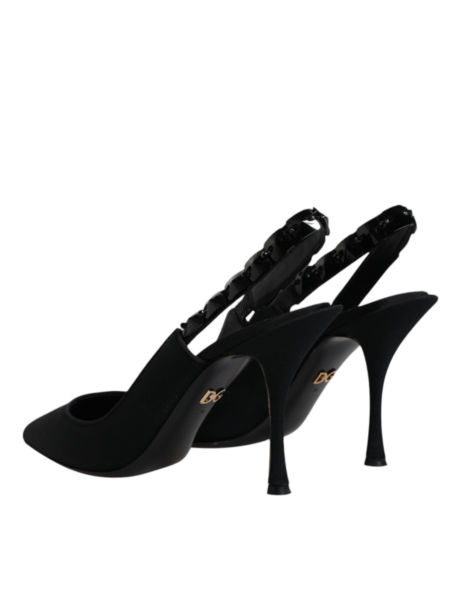 Dolce & Gabbana Black Embellished Charmeuse Slingback Shoes by Dolce & Gabbana
