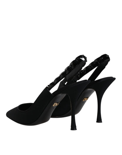 Dolce & Gabbana Black Embellished Charmeuse Slingback Shoes by Dolce & Gabbana