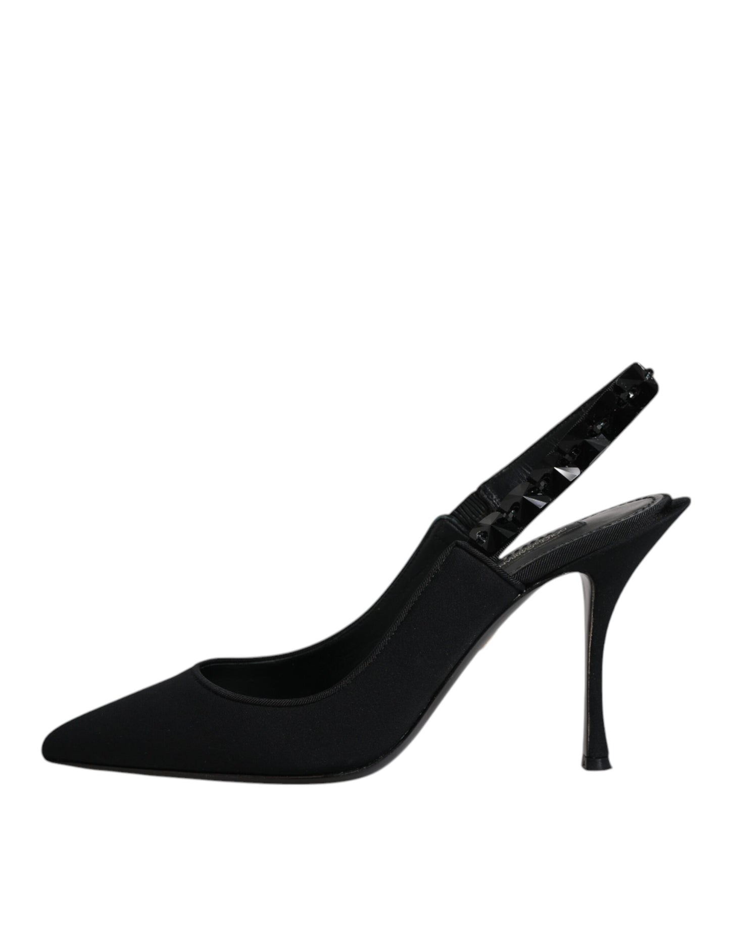 Dolce & Gabbana Black Embellished Charmeuse Slingback Shoes by Dolce & Gabbana