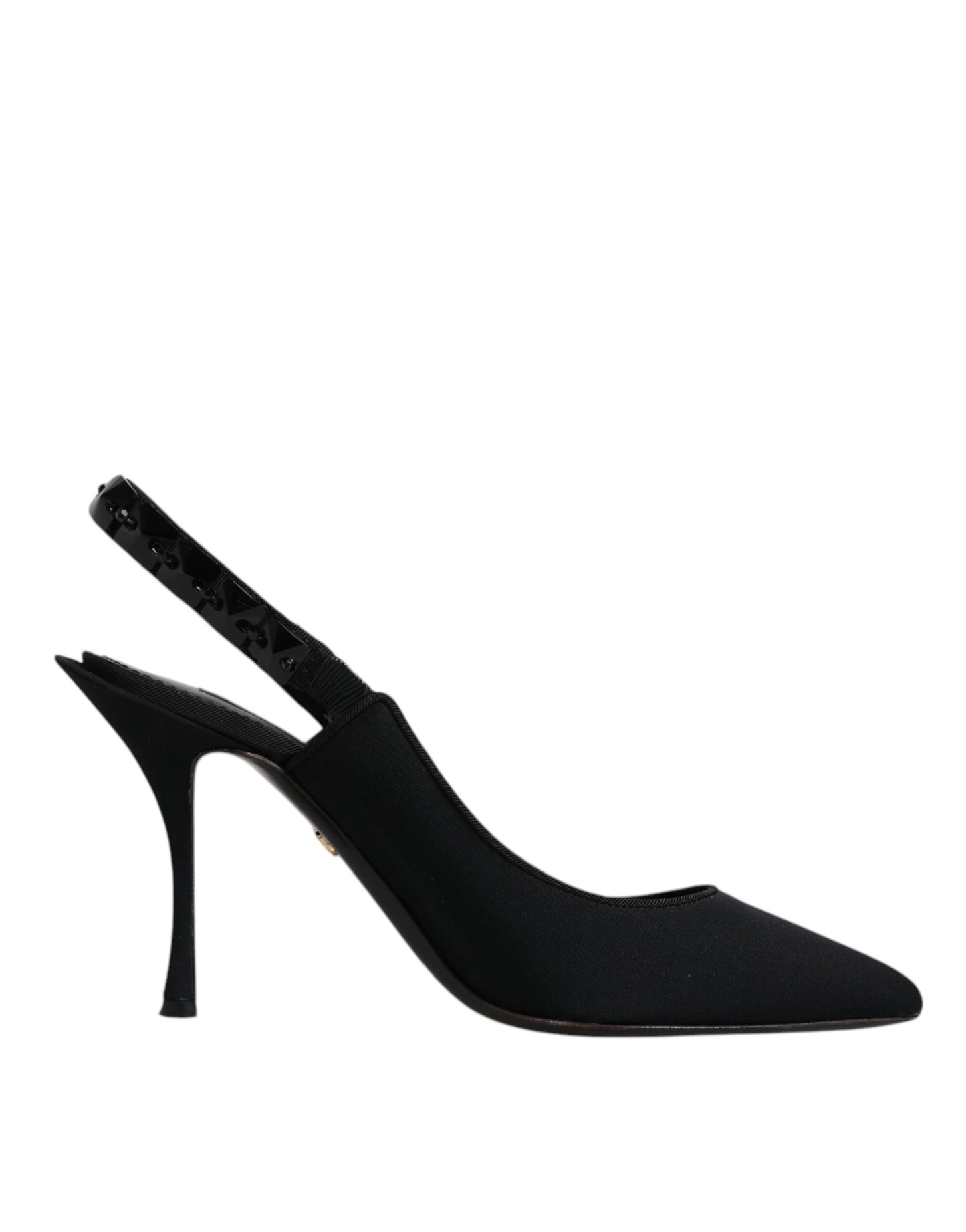 Dolce & Gabbana Black Embellished Charmeuse Slingback Shoes by Dolce & Gabbana