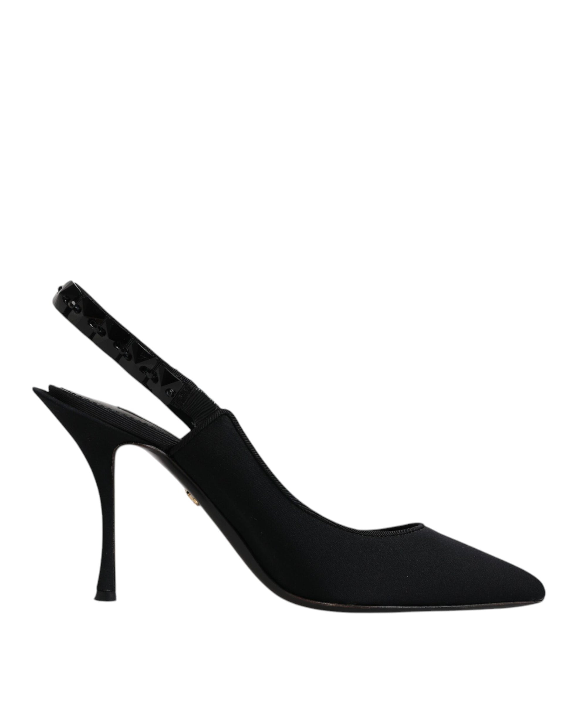 Dolce & Gabbana Black Embellished Charmeuse Slingback Shoes by Dolce & Gabbana