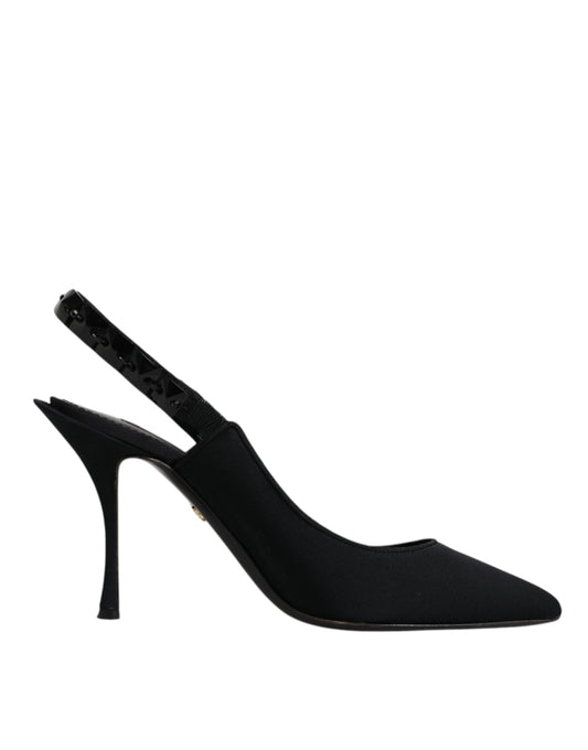 Dolce & Gabbana Black Embellished Charmeuse Slingback Shoes by Dolce & Gabbana