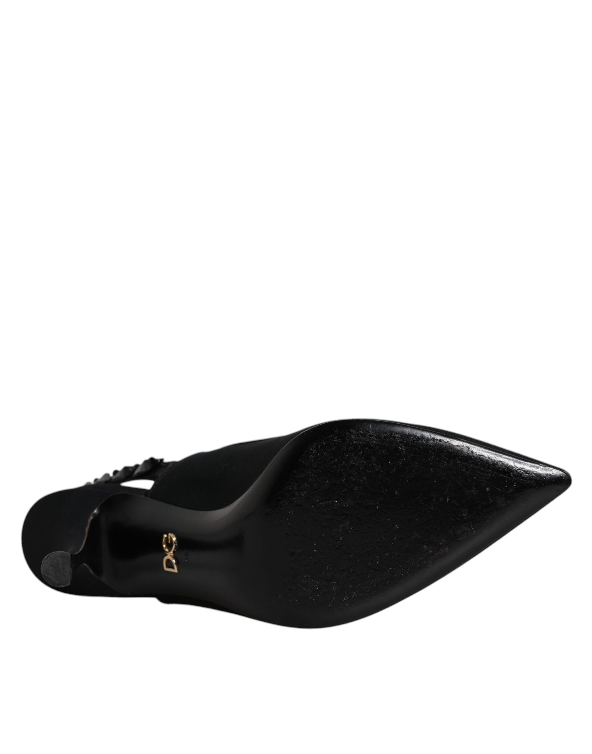 Dolce & Gabbana Black Embellished Charmeuse Slingback Shoes by Dolce & Gabbana