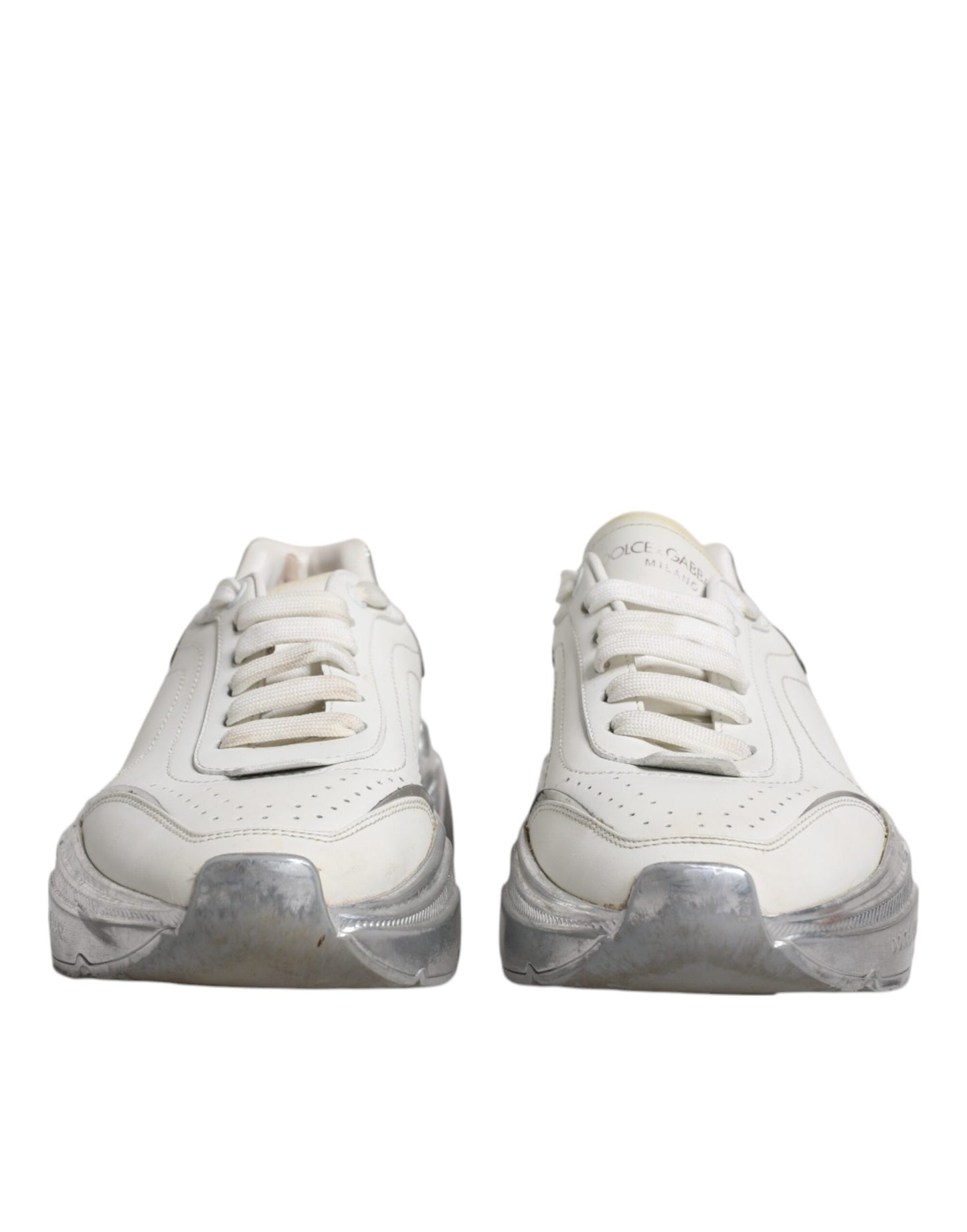 Dolce & Gabbana White Silver Daymaster Low Top Sneakers Shoes by Dolce & Gabbana