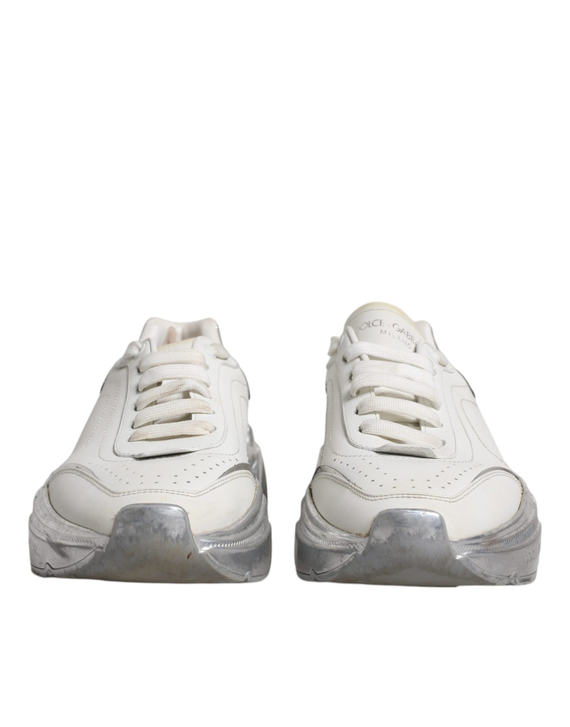 Dolce & Gabbana White Silver Daymaster Low Top Sneakers Shoes by Dolce & Gabbana