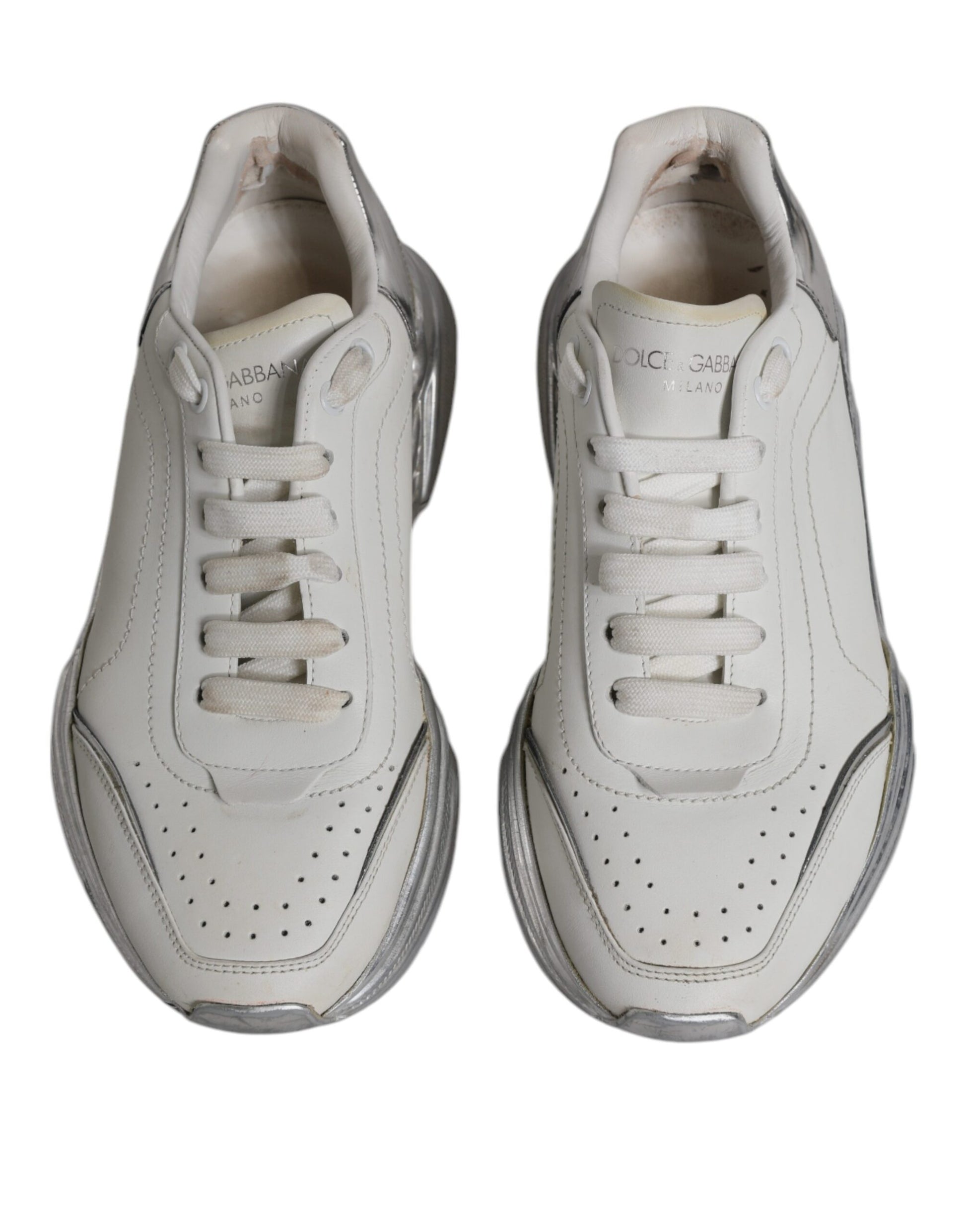 Dolce & Gabbana White Silver Daymaster Low Top Sneakers Shoes by Dolce & Gabbana