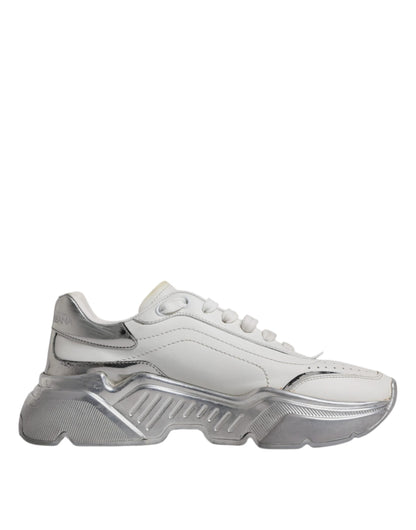 Dolce & Gabbana White Silver Daymaster Low Top Sneakers Shoes by Dolce & Gabbana