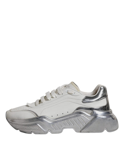 Dolce & Gabbana White Silver Daymaster Low Top Sneakers Shoes by Dolce & Gabbana