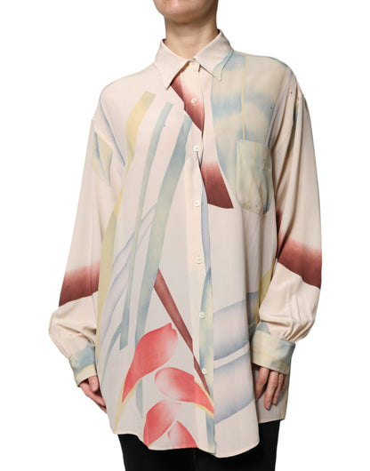 Etro Beige Printed Collared Buttoned Long Sleeves Blouse Top by Etro