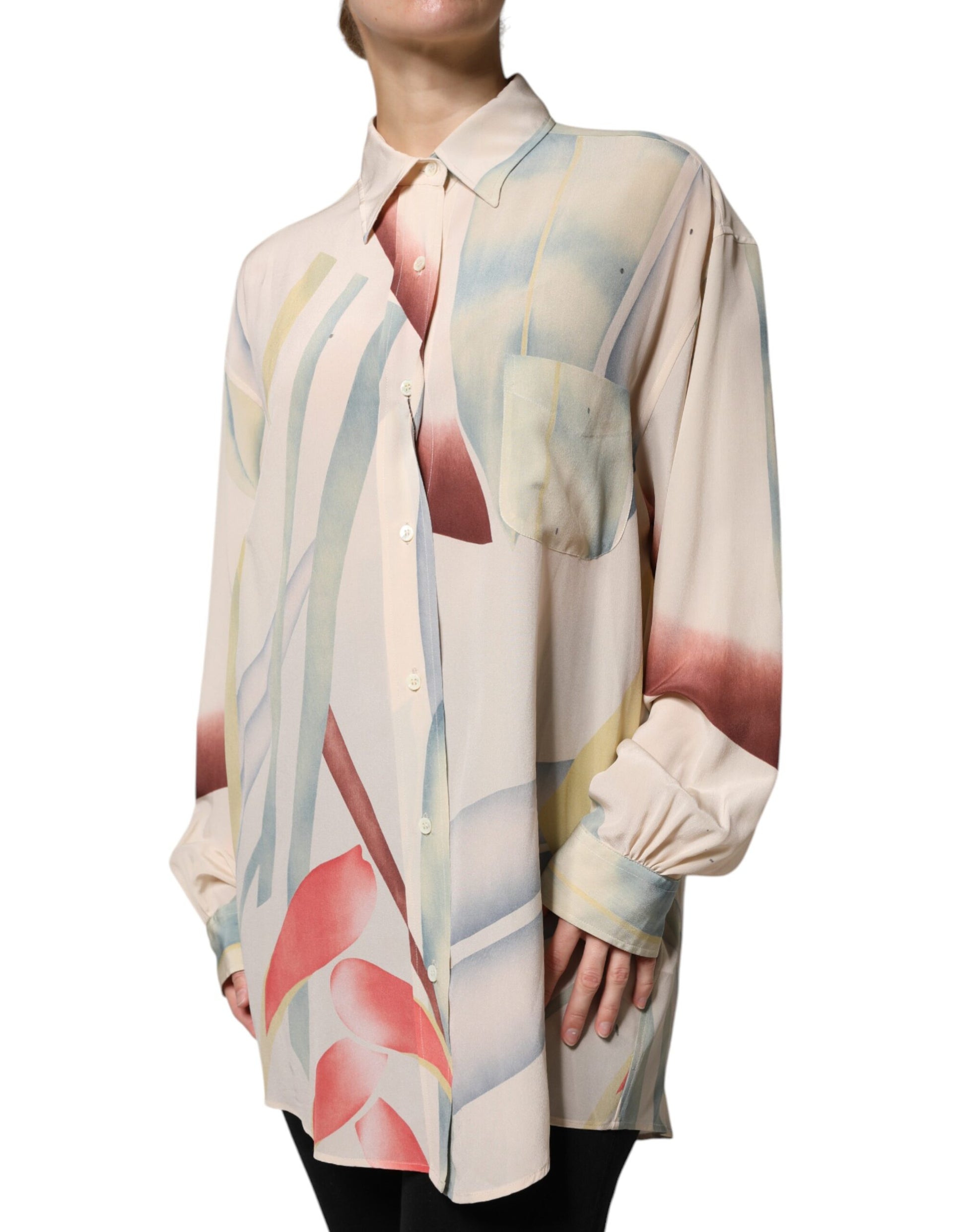 Etro Beige Printed Collared Buttoned Long Sleeves Blouse Top by Etro