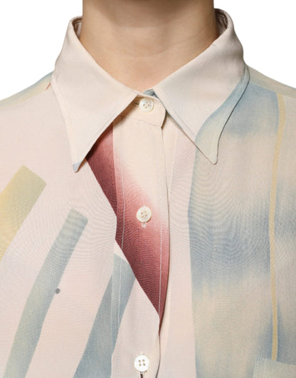 Etro Beige Printed Collared Buttoned Long Sleeves Blouse Top by Etro