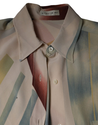 Etro Beige Printed Collared Buttoned Long Sleeves Blouse Top by Etro