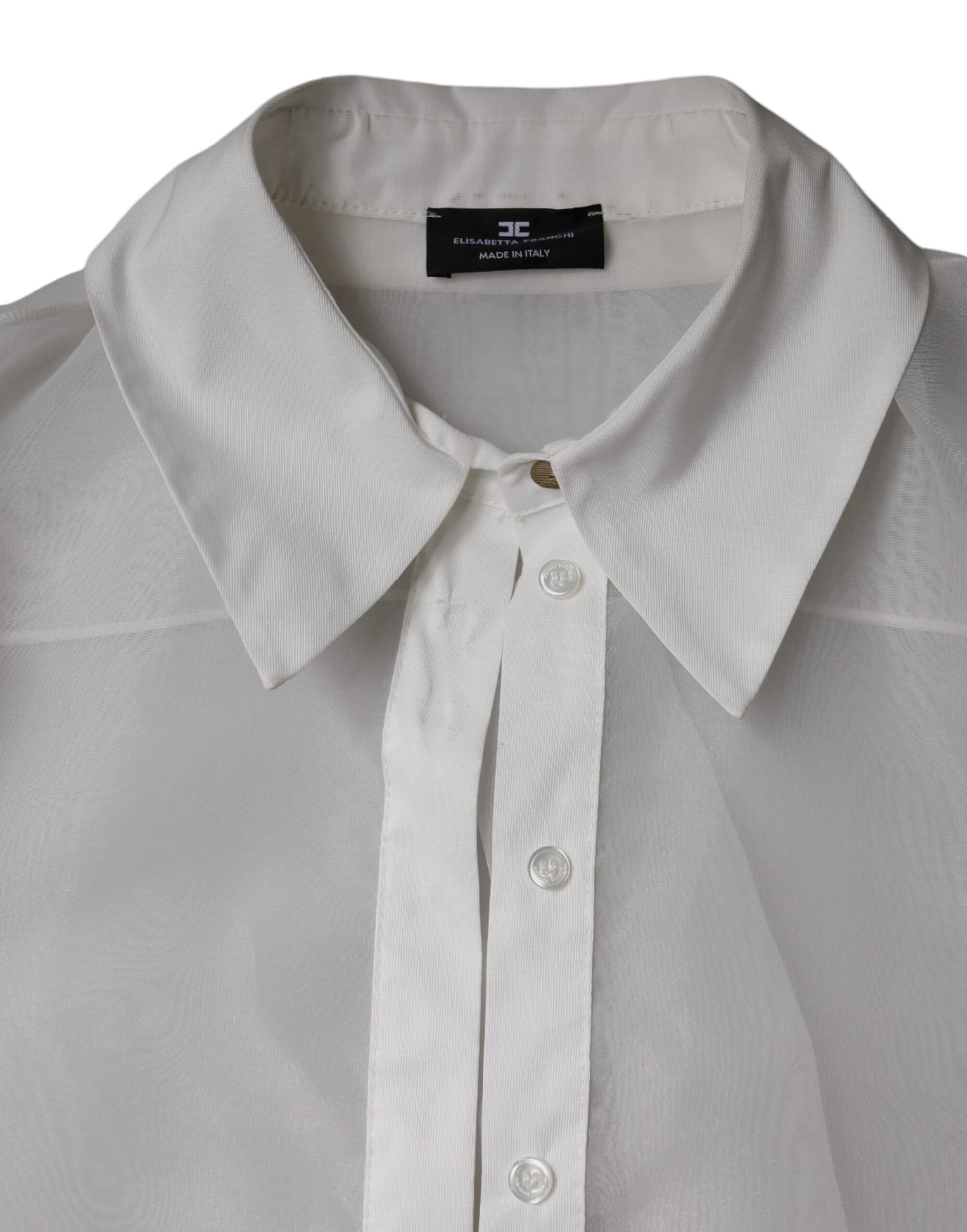 Elisabetta Franchi White Sheer Collared Buttoned Long Sleeves Top by Elisabetta Franchi